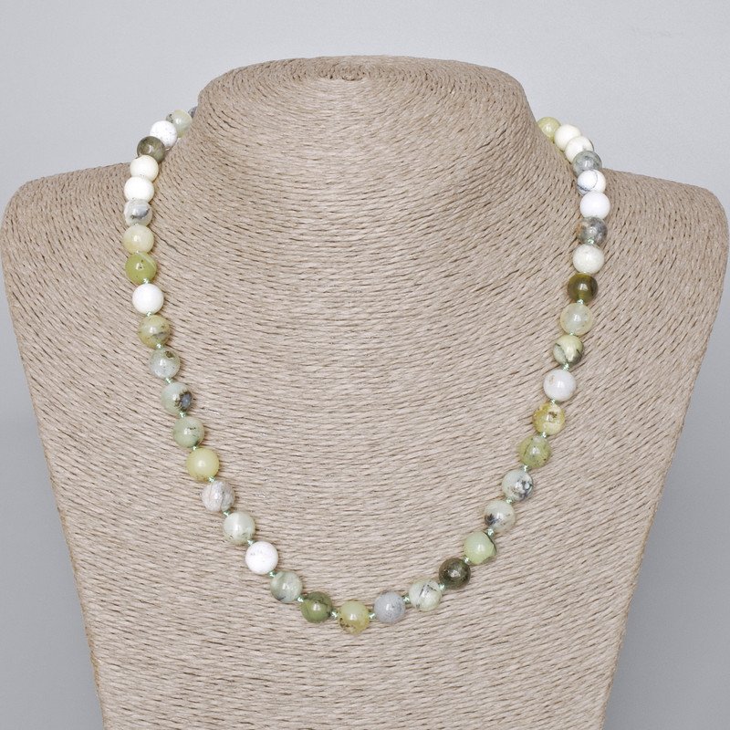 Necklace of Green Opal natural stone smooth bead, diameter 8mm±, length 46-48cm±