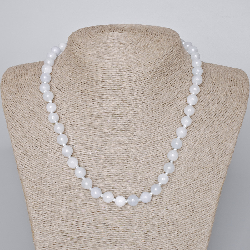 Aquamarine Necklace natural gemstone smooth bead, diameter 8mm±, length 46-49cm±