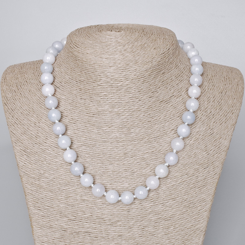 Aquamarine Necklace natural stone smooth bead, diameter 10mm±, length 45-48cm±