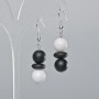 Shungite and White Agate (Imitation) Earrings, Smooth Round & Rondelle, Diameter 10mm+/-, Length 45mm+