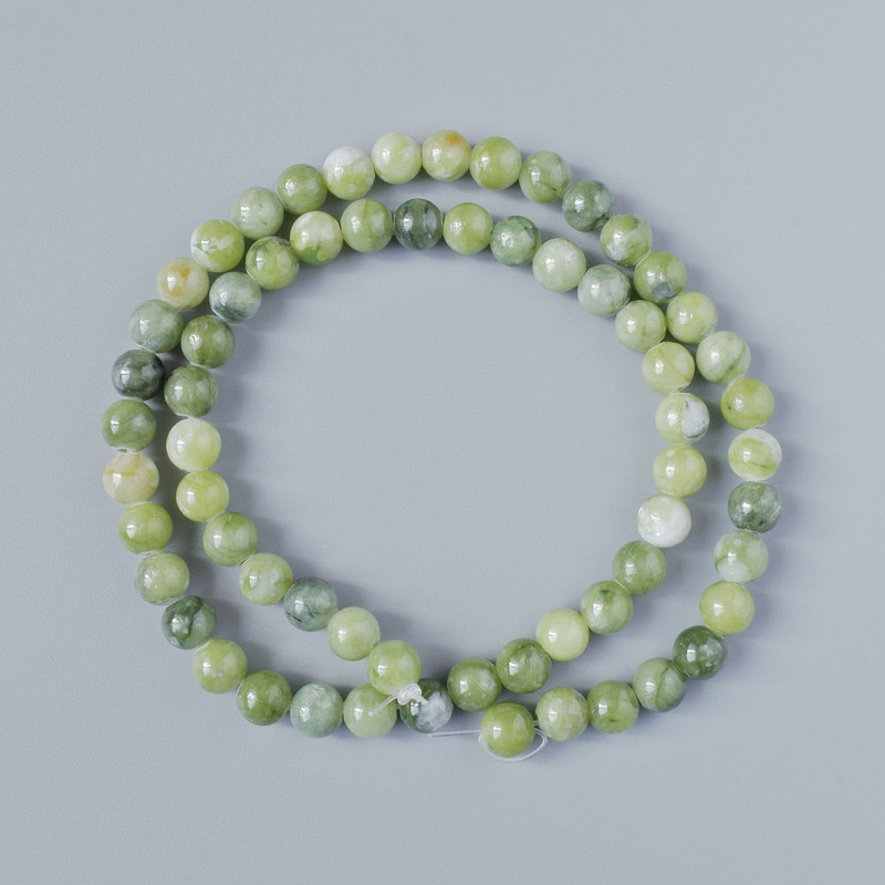 Green Opal Beads (Acrylic Imitation), Smooth Round, Diameter 6mm+/-, Length 40cm+/- on Fishing Line