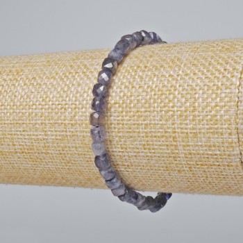 Iolite Bracelet, Natural Stone, Faceted Cube, Diameter 4.5mm+/-, Length 18cm+/- (Stretch)