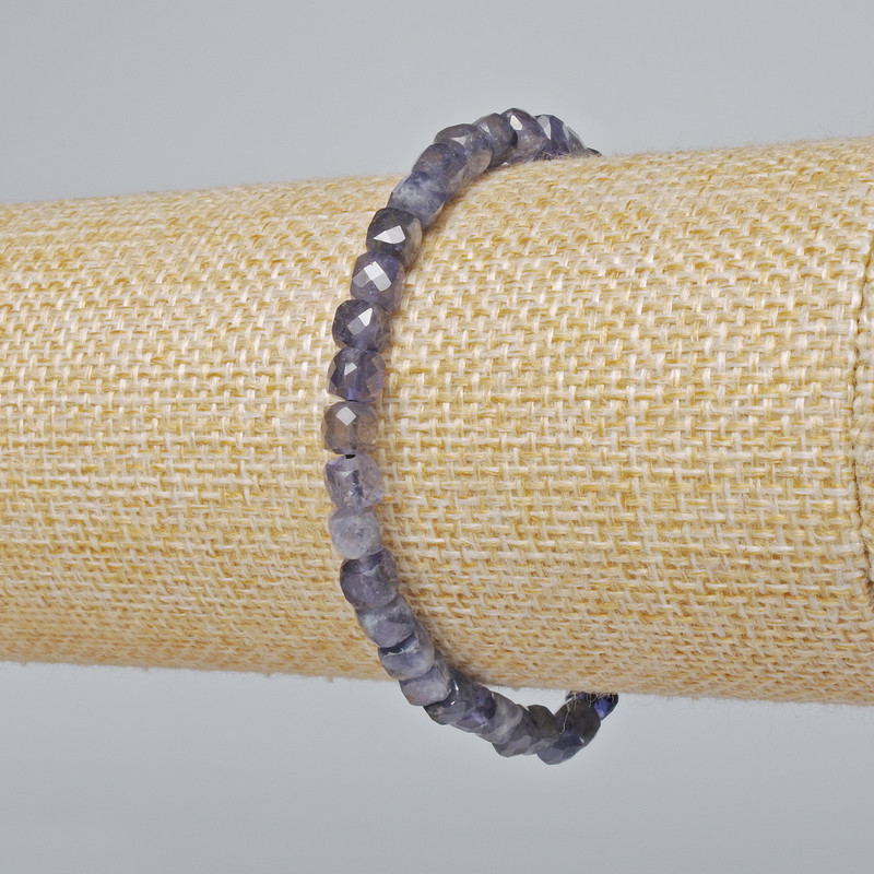 Iolite Bracelet, Natural Stone, Faceted Cube, Diameter 4.5mm+/-, Length 18cm+/- (Stretch)