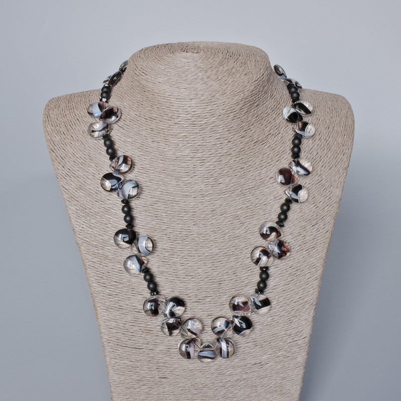 Black Agate, Shungite & Czech Crystal Necklace, length 53-56cm+
