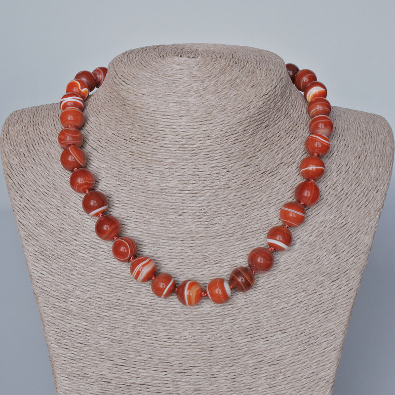 Necklace Orange Agate natural stone smooth bead, diameter 12mm+-, length 44x46cm+