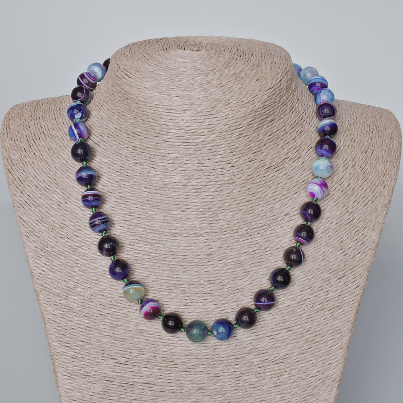 Necklace Purple Agate natural stone smooth bead, diameter 10mm+-, length 45-47cm+