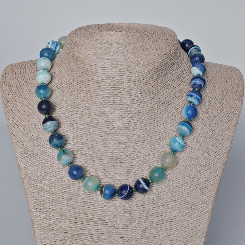 Necklace Blue Agate natural stone smooth bead, diameter 12.5mm+-, length 46x48cm+