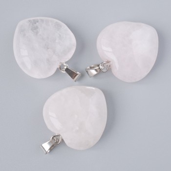 Pendant "Heart" Rose Quartz natural stone, diameter 20x20x9mm+-, length 28mm+