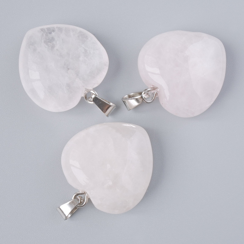 Pendant "Heart" Rose Quartz natural stone, diameter 20x20x9mm+-, length 28mm+
