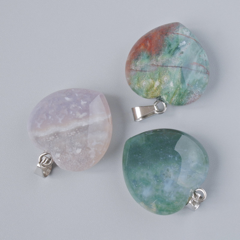 Pendant "Heart" Moss Agate natural stone, diameter 20x20x9mm+-, length 28mm+