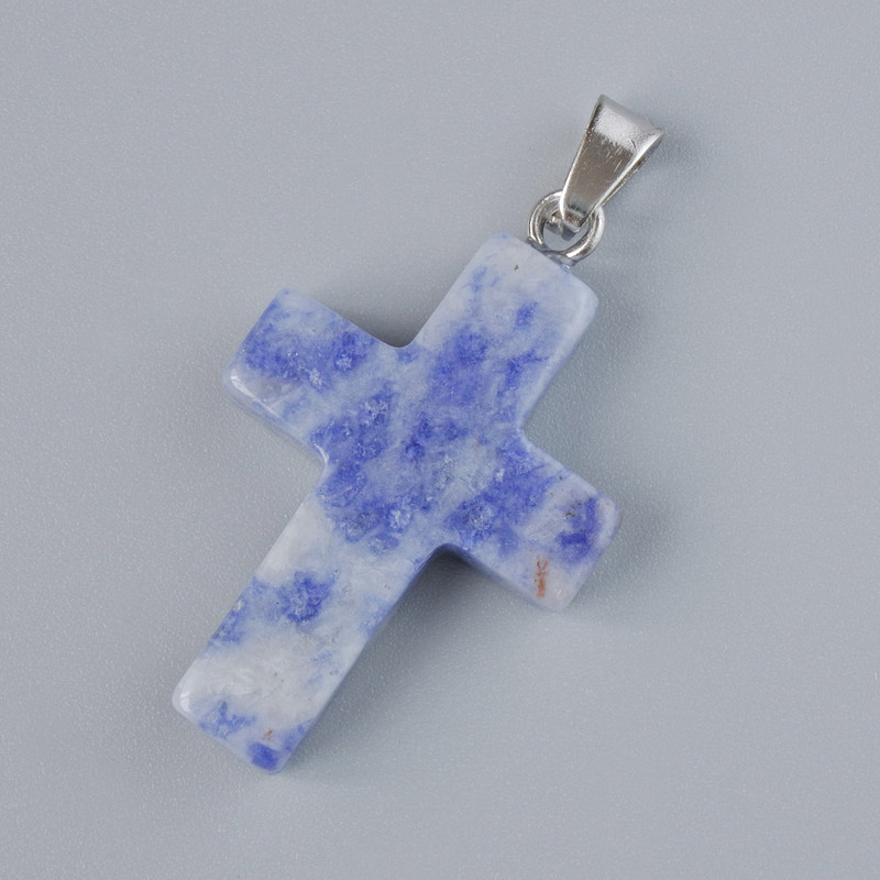 Pendant "Cross" Sodalite natural stone, diameter 25x18mm+-, length 34mm+