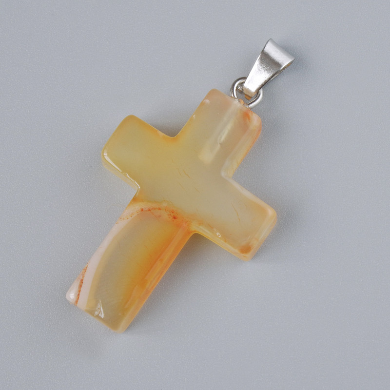 Pendant "Cross" Carnelian natural stone, diameter 25x18mm+-, length 34mm+