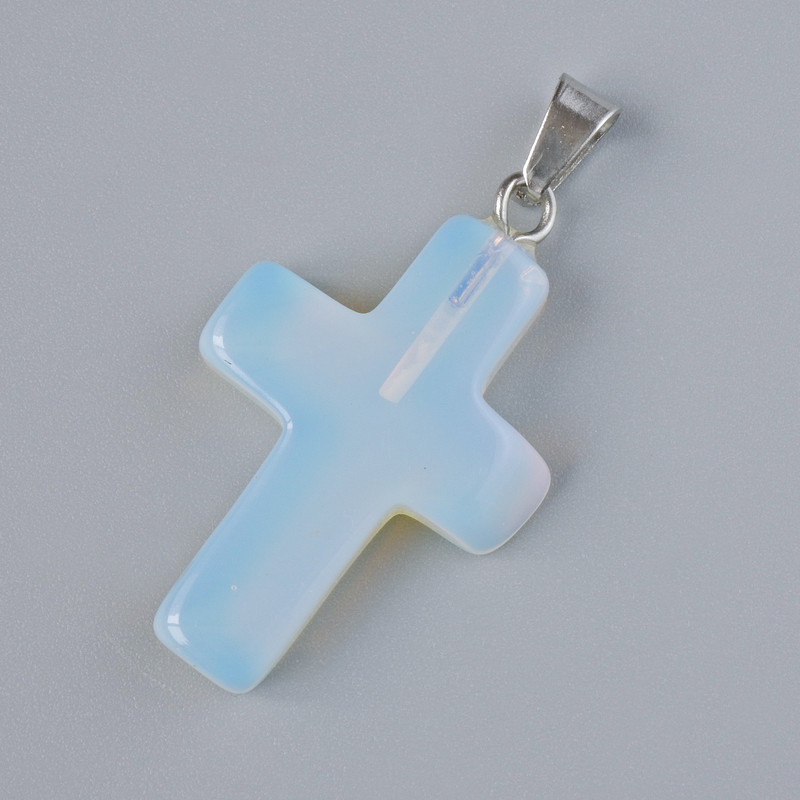 Pendant "Cross" Moonstone (Synthetic), diameter 25x18mm+/-, length 34mm+