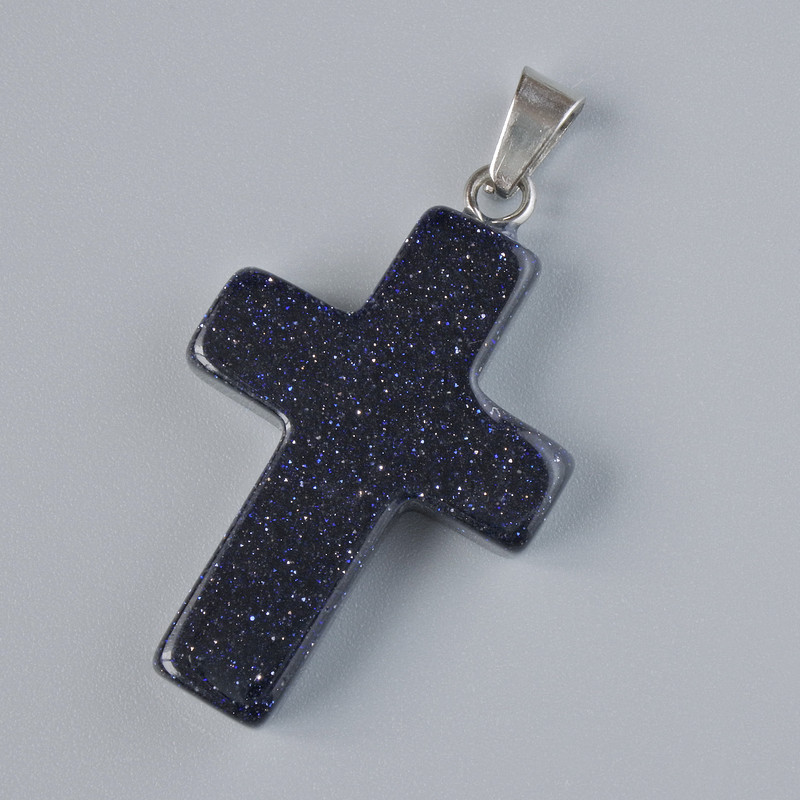 Pendant "Cross" Aventurine Cairo Night (Synthetic) Stone, diameter 25x18mm+/-, length 34mm+