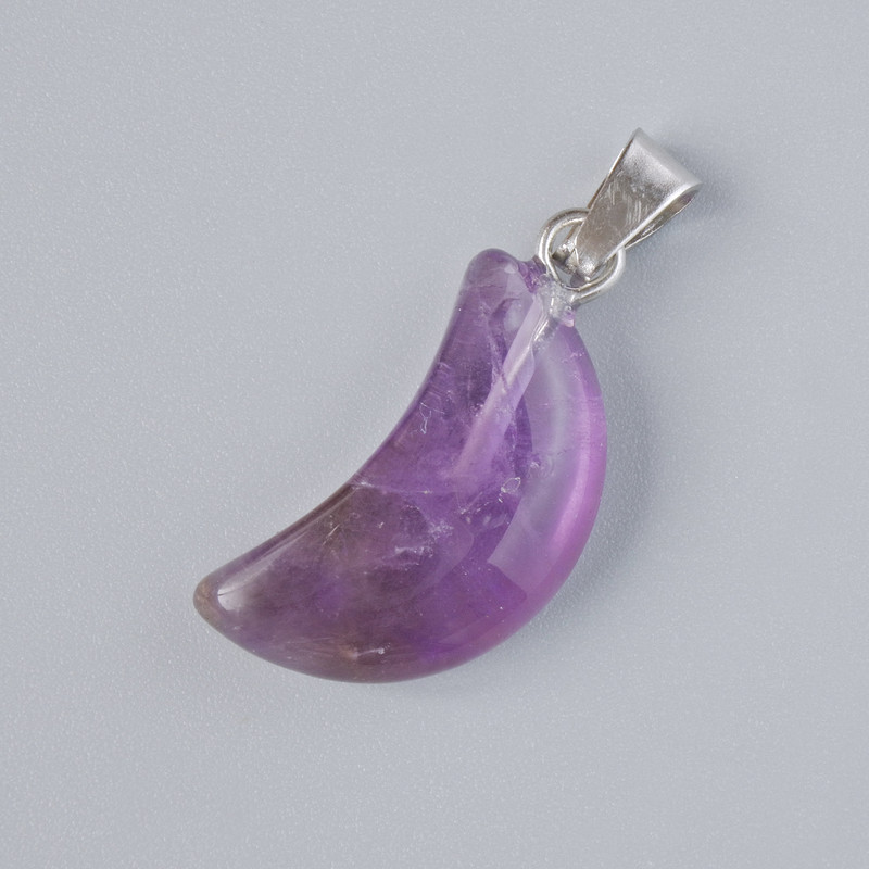 Clearance! Pendant "Moon" Amethyst Natural Stone, diameter 18x10mm+/-, length 26mm+