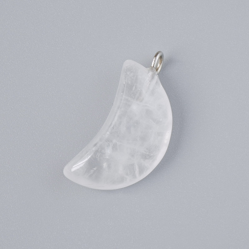 Pendant "Moon" Rock Crystal Natural Stone, diameter 17x10mm+/-, length 25mm+