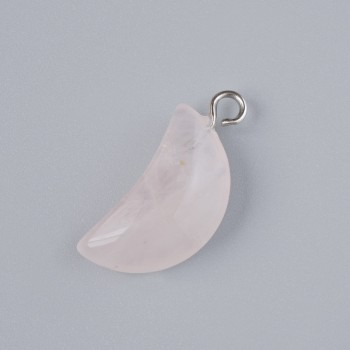 Pendant "Moon" Rose Quartz Natural Stone, diameter 17x10mm+/-, length 25mm+