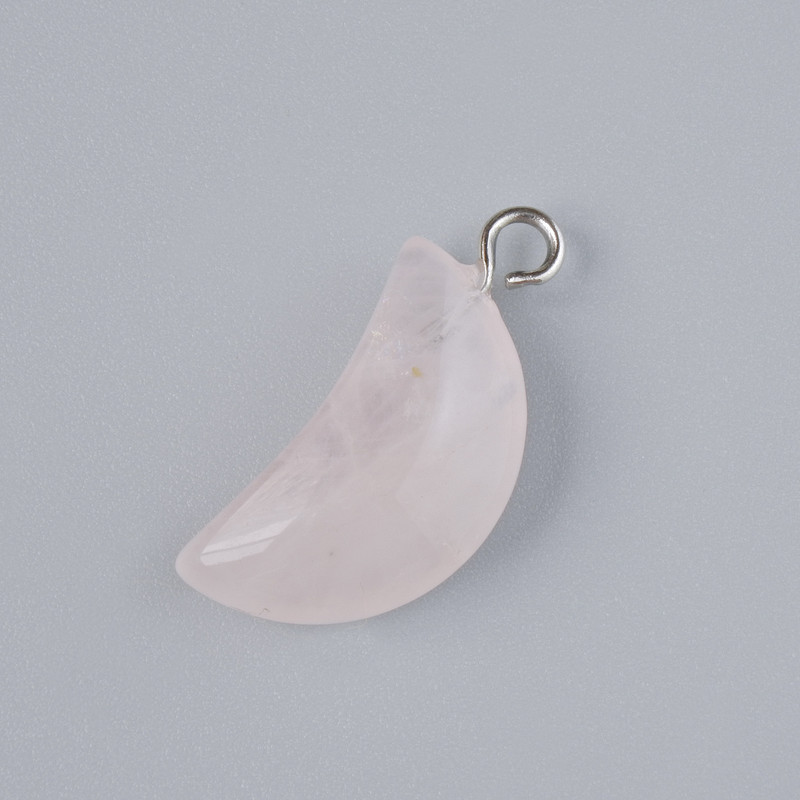 Pendant "Moon" Rose Quartz Natural Stone, diameter 17x10mm+/-, length 25mm+