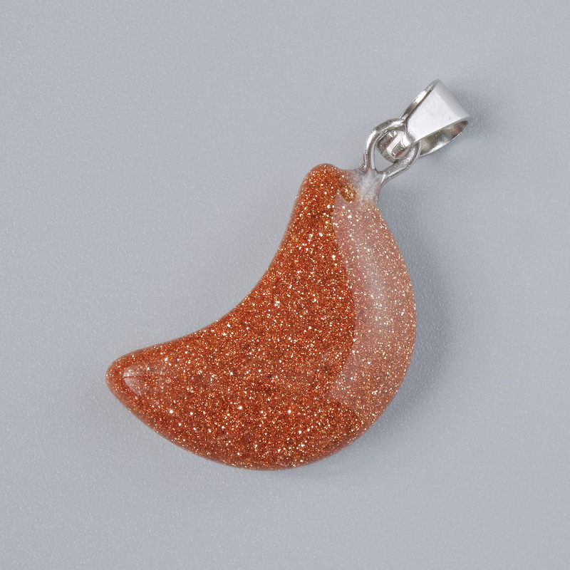Pendant "Moon" Aventurine Golden Sand (Synthetic) Stone, diameter 18x12mm+/-, length 26mm+