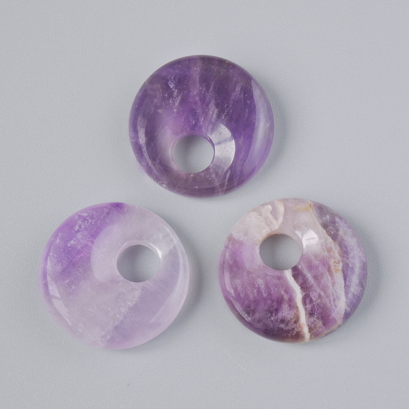 Donut Pendant (bagel) Natural Amethyst Stone, diameter 18x5mm±, hole diameter 5mm±