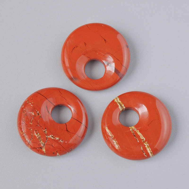 Donut Pendant (bagel) Red Jasper Natural Stone, diameter 18×5mm±, hole diameter 5mm±