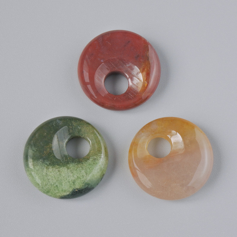 Donut pendant (bagel) Green Jasper natural stone, diameter 18x5mm±, hole diameter 5mm±