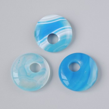 Donut pendant (bagel) Blue agate natural stone, 18×5mm diameter, hole diameter ~5mm