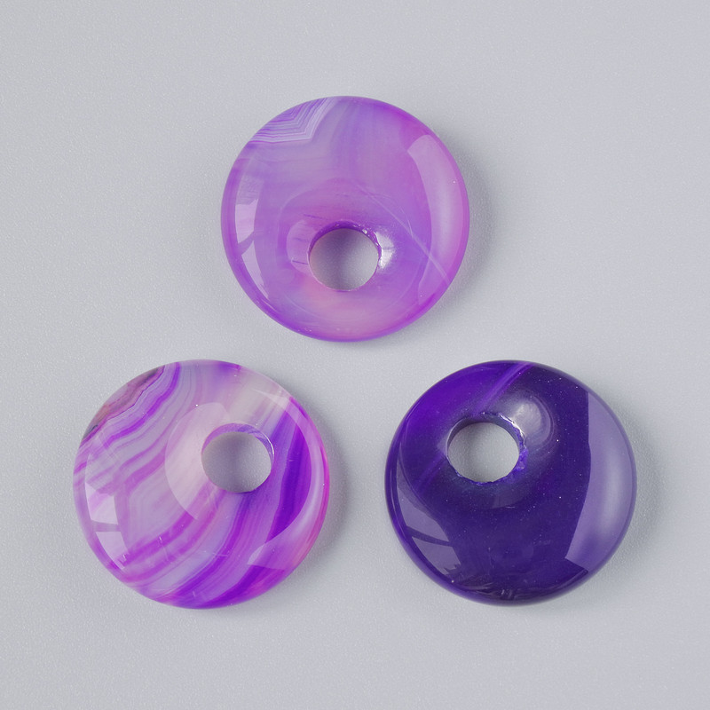 Donut Pendant (bagel) Purple Agate Natural Stone, 18x5mm±, hole diameter 5mm±