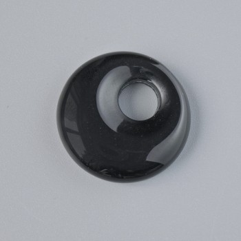 Donut Pendant (bagel) Black Agate Natural Stone, 18x5mm±, hole diameter 5mm±