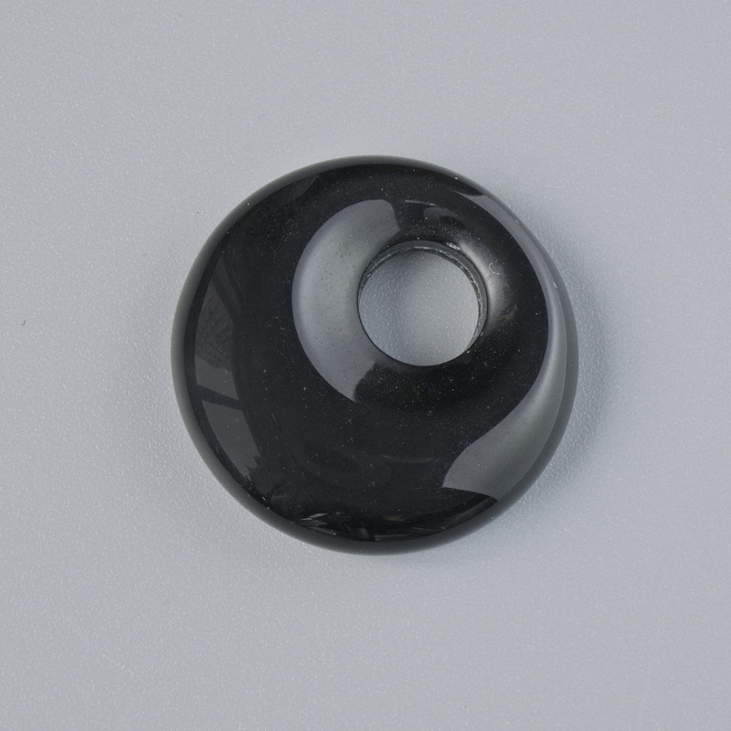 Donut Pendant (bagel) Black Agate Natural Stone, 18x5mm±, hole diameter 5mm±