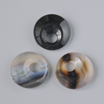 Donut Pendant (Bagel) Black Agate Natural Stone, 18×5mm± hole 5mm±