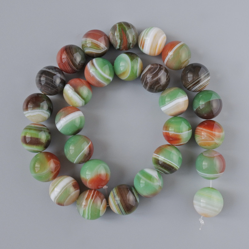 Brazilian Agate Beads natural stone smooth round, diameter 14mm+/-, length 38cm+/- on fishing line
