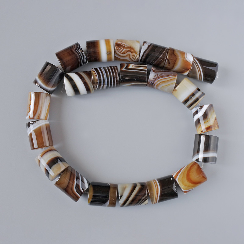 Brown Agate Beads natural stone cylinder, diameter 15x18mm+/-, length 39cm+/- on fishing line