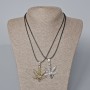Matching Pendants "Hemp Leaf" bronze and silver metal 44x37mm +/-, length 45-50cm+