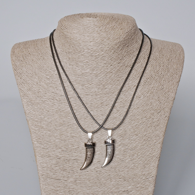 Matching Pendants "Fang" black enamel and silver metal 35x12mm +/-, length 45-50cm+