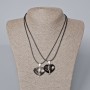 Matching "Heart" Pendants, black enamel, silver-tone metal and white crystal 27x28mm +/-, length 45-50cm+