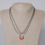 Matching "Heart" Magnetic Pendants, red enamel, silver-tone metal 20.5x17.5mm +/-, length 45-50cm+