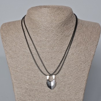 Matching "Heart" Magnetic Pendants, black and grey matte enamel 20.5x17.5mm +/-, length 45-50cm+