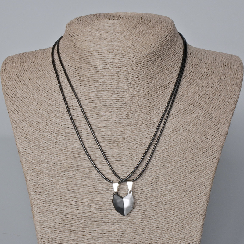 Matching "Heart" Magnetic Pendants, black and grey matte enamel 20.5x17.5mm +/-, length 45-50cm+