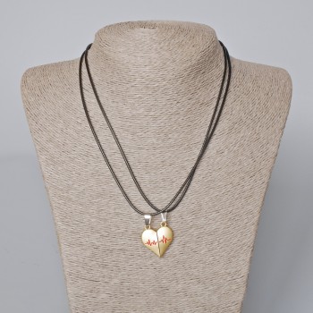 Matching "Heart" Magnetic Pendants, red and gold enamel 24x22mm +/-, length 45-50cm+