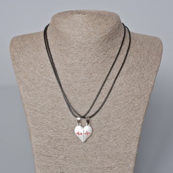 Matching "Heart" Magnetic Pendants, Red and White Enamel 24x22mm +/-, 45-50cm+ Chain