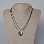 Matching "Heart" Magnetic Pendants, Red and Black Enamel, Silver-tone Metal 24x22mm +/-, 45-50cm+ Chain