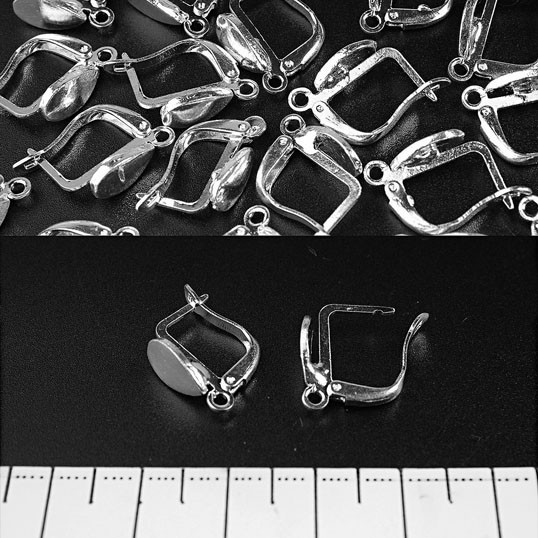 Earring findings with English lock "tongue" 50 pairs 14x10mm + - silver metal
