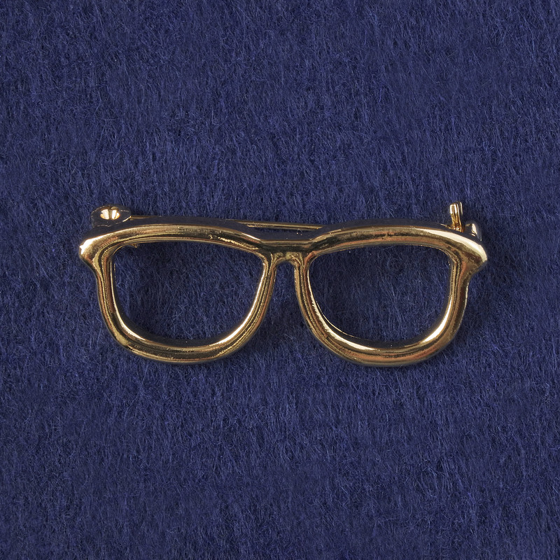 Glasses Brooch, Gold-Tone Metal 16x40mm+
