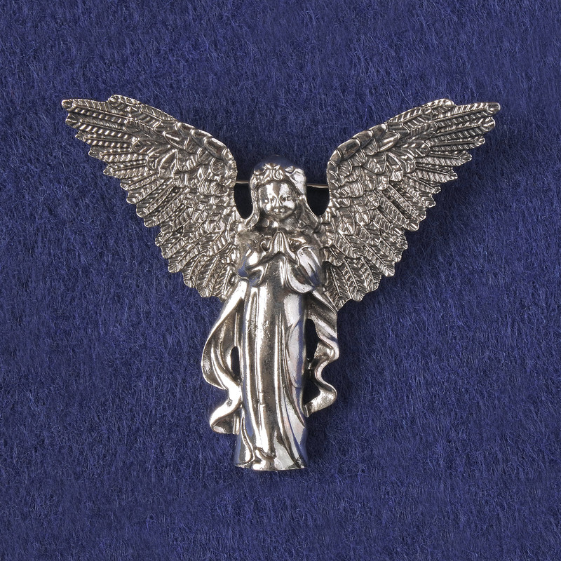 Angel Brooch-Pendant, Silver-Tone Metal 43x50mm+
