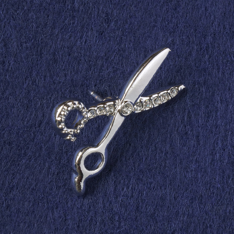 Brooch Scissors White Rhinestones, Silver-Tone Metal 31x21mm+