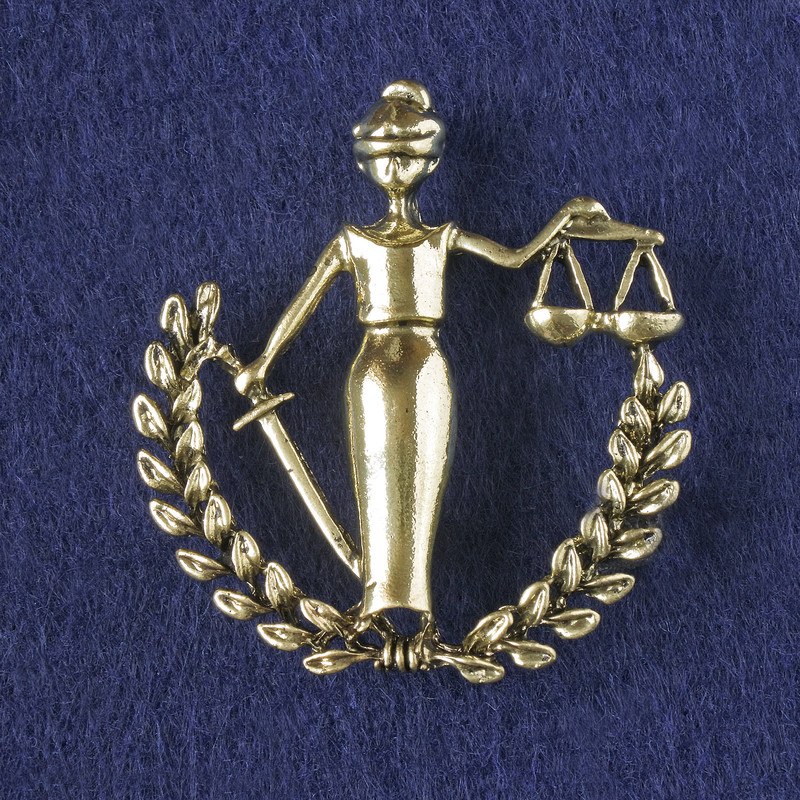 Brooch-Pendant Lady Justice Themis, Dark Gold-Tone Metal 44x39mm+