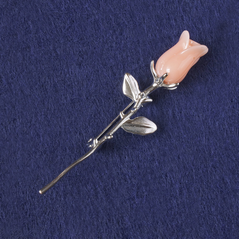Brooch Rose Beige Plastic, Silver-Tone Metal 65x19mm+