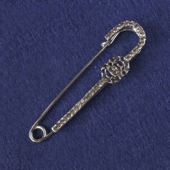 Brooch Pin Black Rhinestones, Silver-Tone Metal 71x16mm+