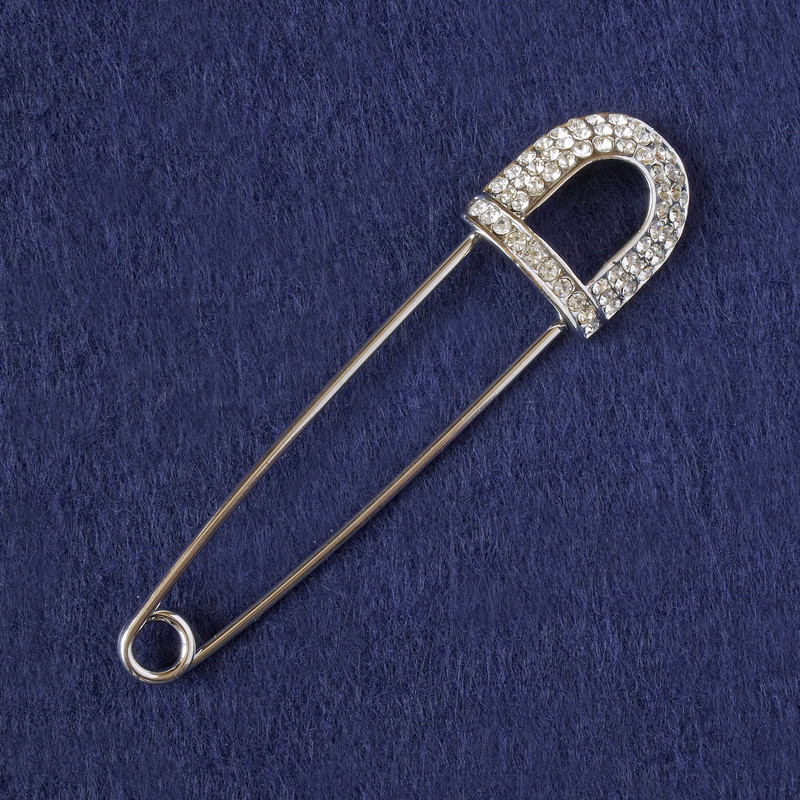 Brooch Pin White Rhinestones, Silver-Tone Metal 80x20mm+